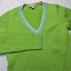 Tommy Hilfiger Lime Green V-neck Cable Knit Sweater Long Sleeve Japan Made Large